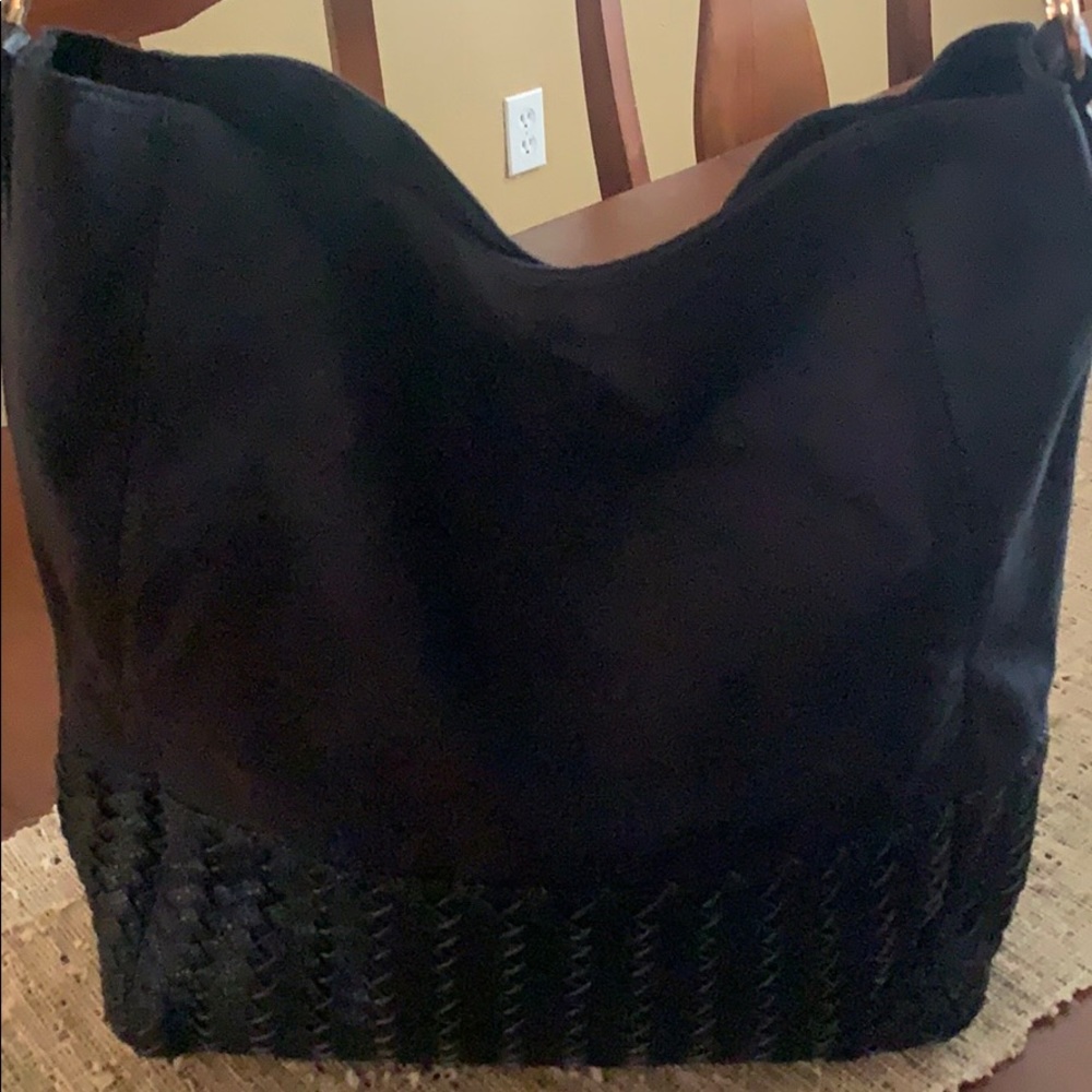 NWOT Black suede and leather hobo handbag